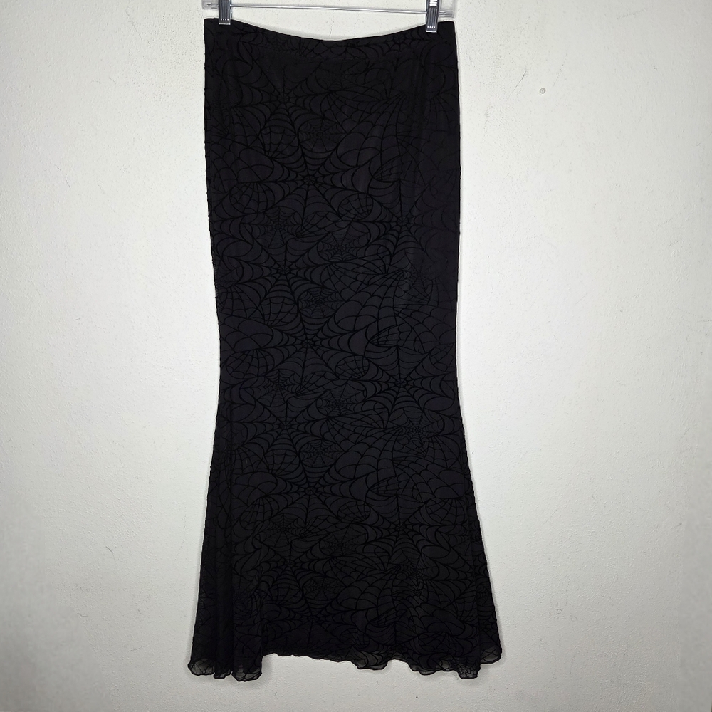 Cosmic Aura Black Velvet Burnout Spiderweb Maxi Mermaid Skirt Goth Whimsigoth M - Picture 5 of 7